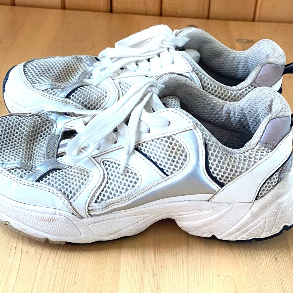 White and Silver Athletic Sneakers
